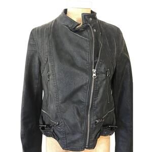 We The Free People Faux Vegan Leather Moto Motorcycle Jacket Small EUC Biker